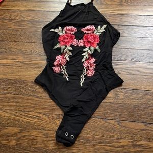 FL leotard with floral print over nipples